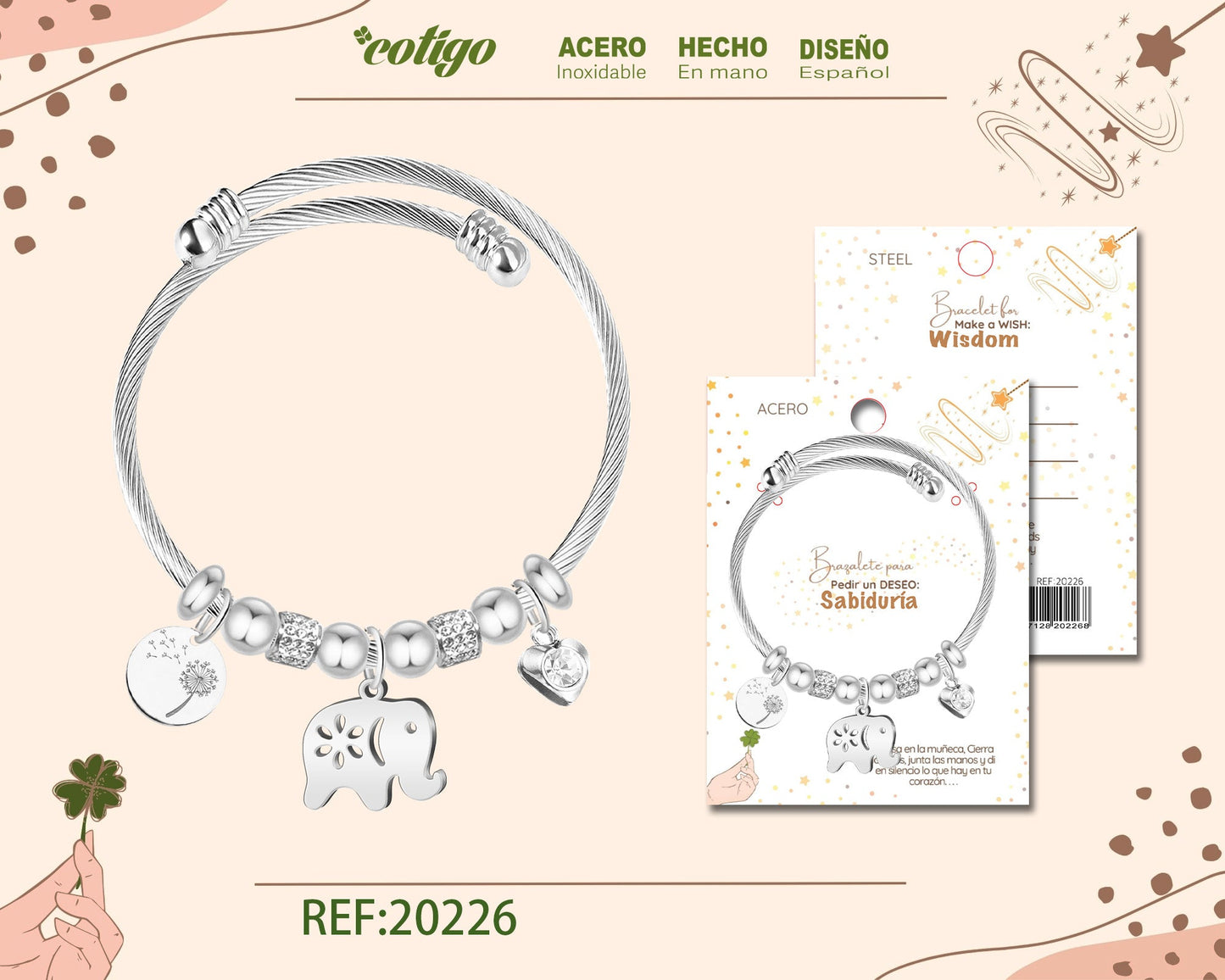20226-Brazalete con Elefante Acero para Deseo: SABIDURIA