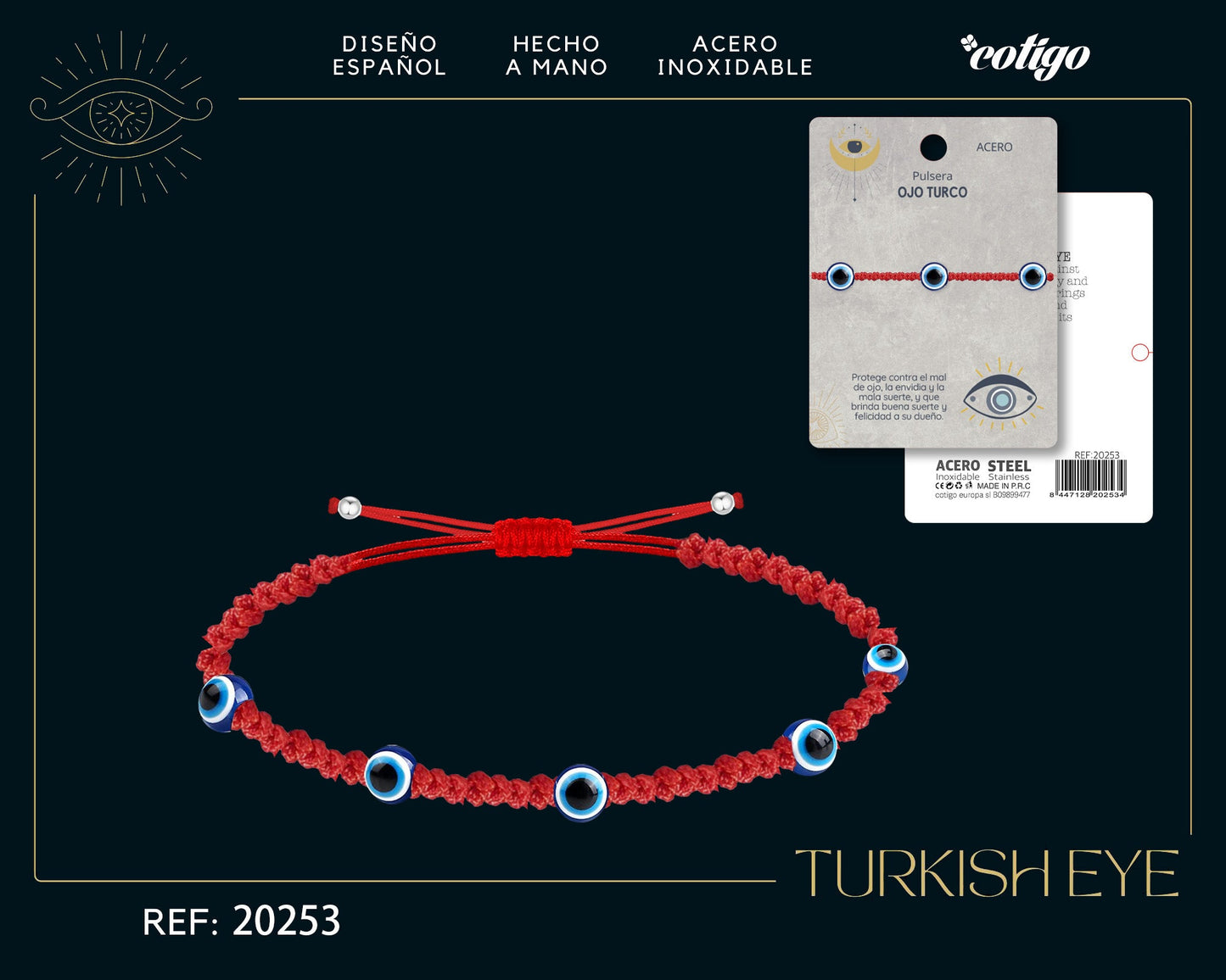 Pulsera Ojo turco Acero con Cordon Rojo