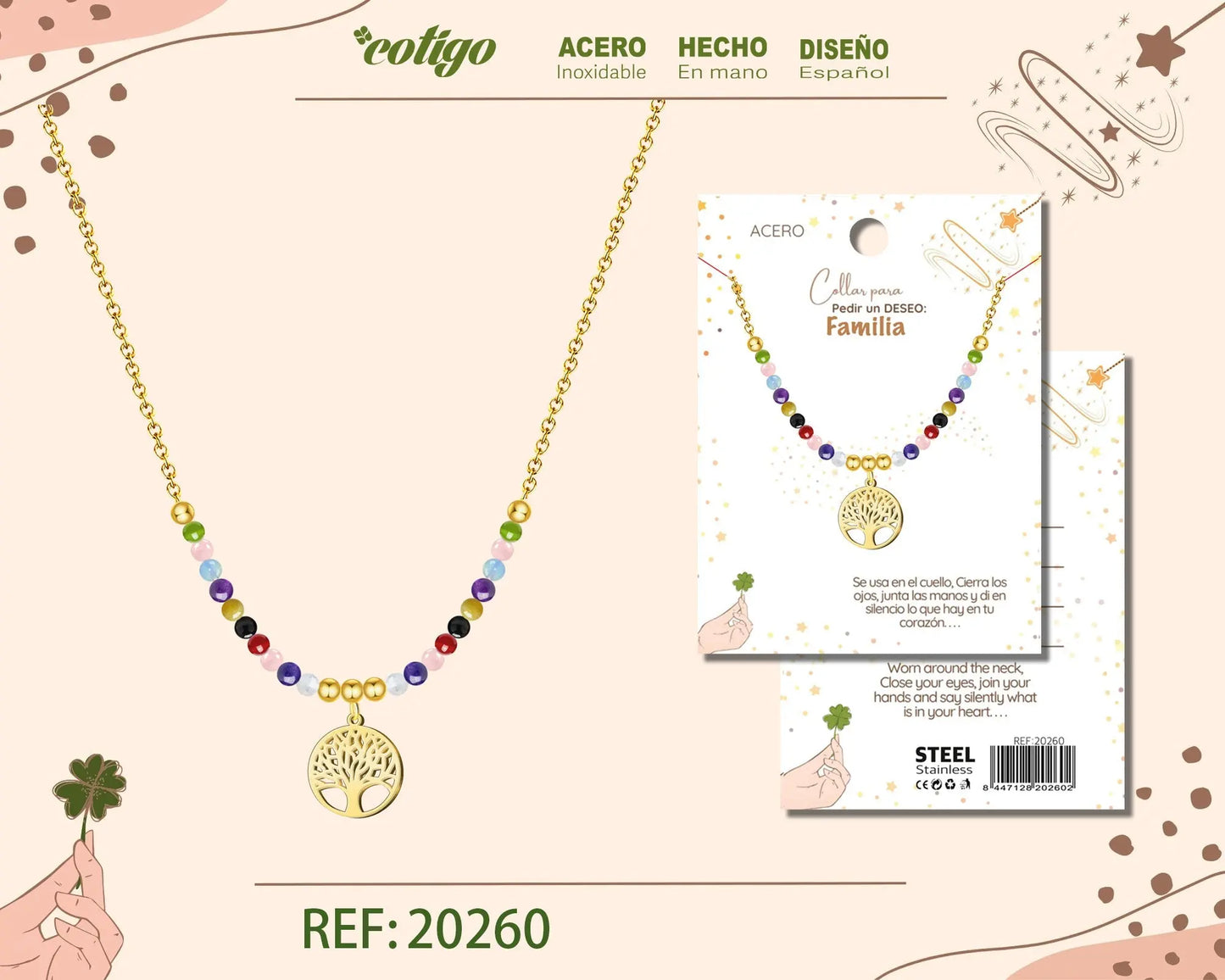 Collar con Arbol de vida Acero para Deseo: FAMILIA - cotigo