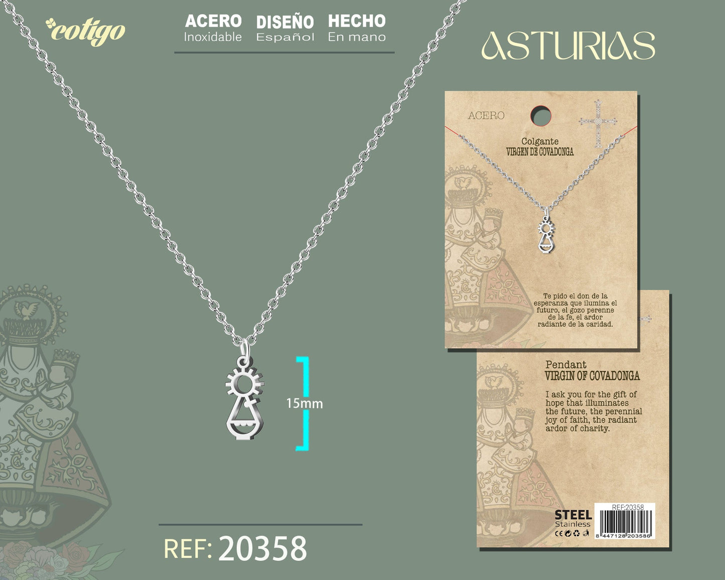 Colgante Virgen Covadonga Acero Plateado
