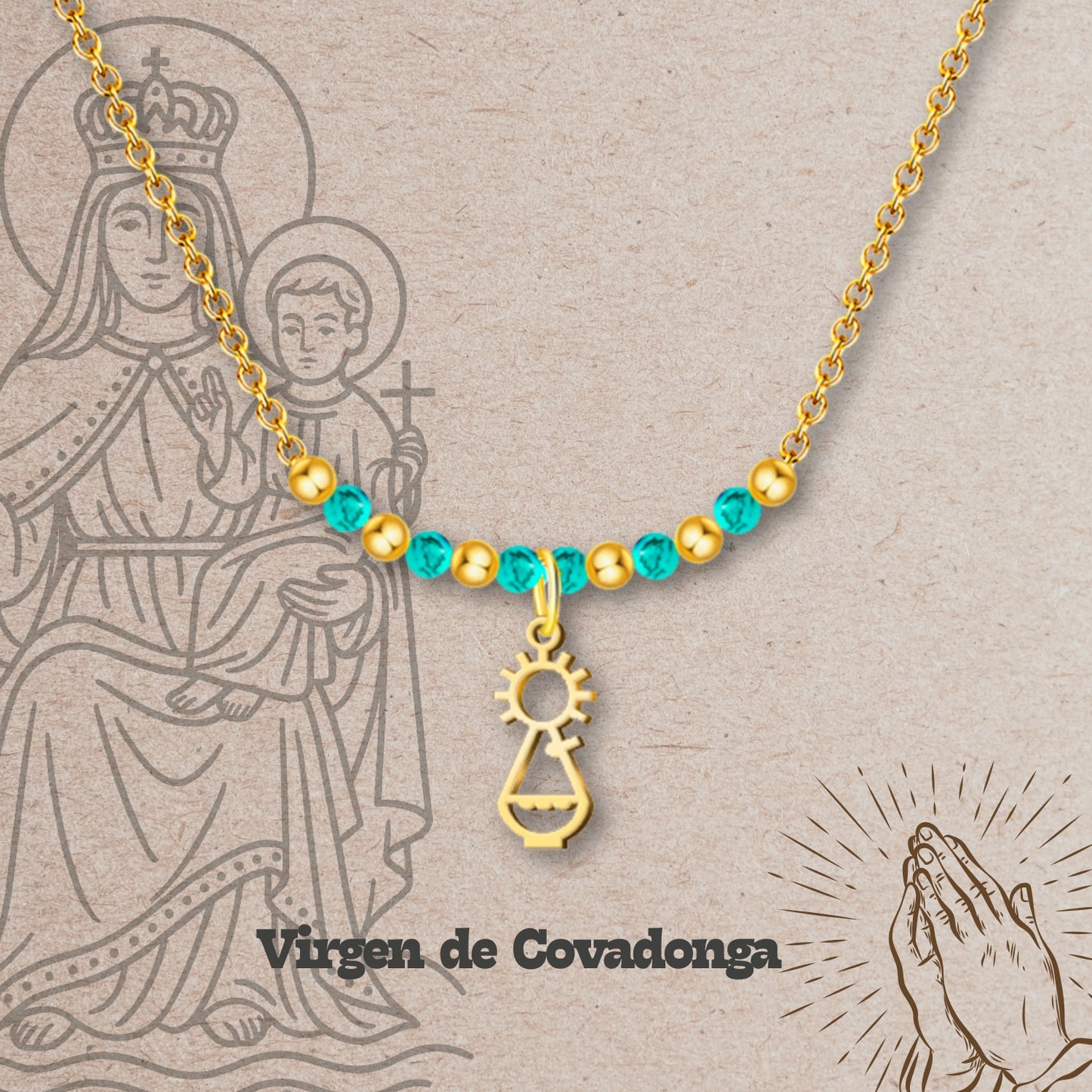 Collar Virgen de España Acero inoxidable, colgante Virgen del Pilar, Virgen de Rocío,Virgen de Covadonga