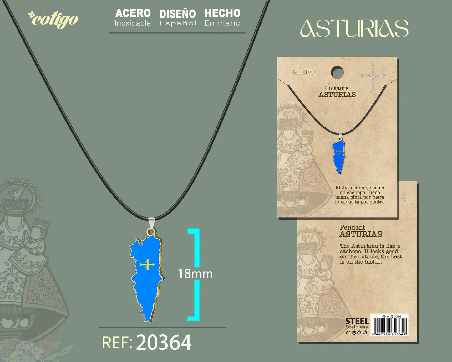 Colgante Mapa Asturias con Cruz de la Victoria - cotigo