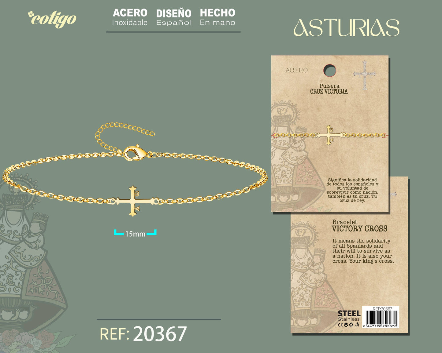 Pulsera Cruz de la Victoria Acero Dorado