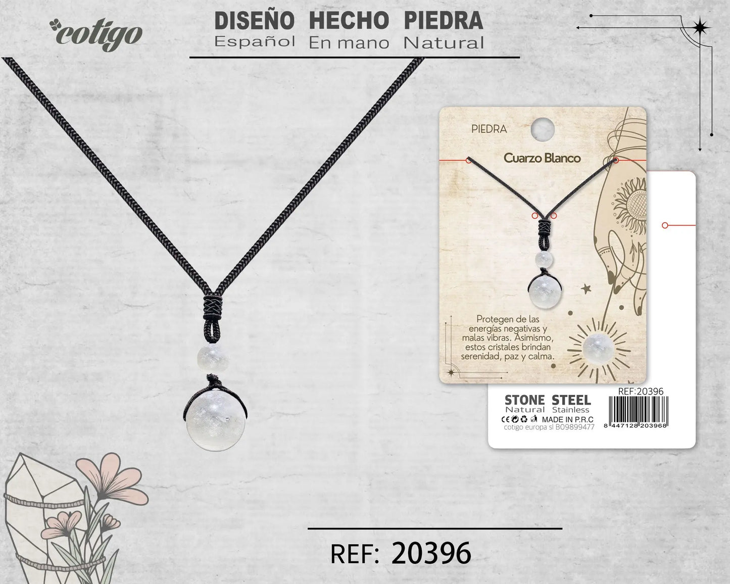 Colgante de Cuarzo blanco de bola 14mm - cotigo