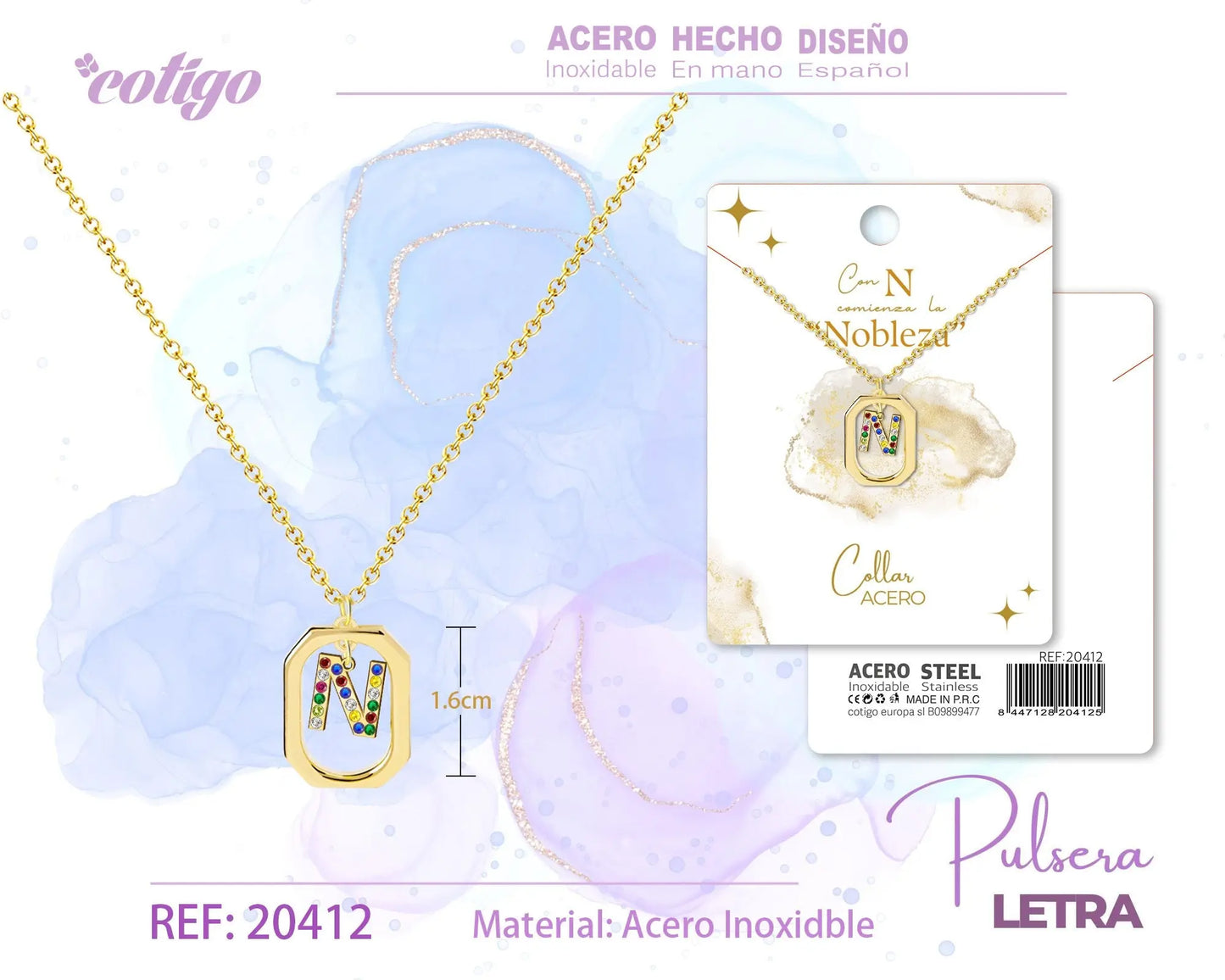 Collar Letra N Dorado con Ciconitas - cotigo