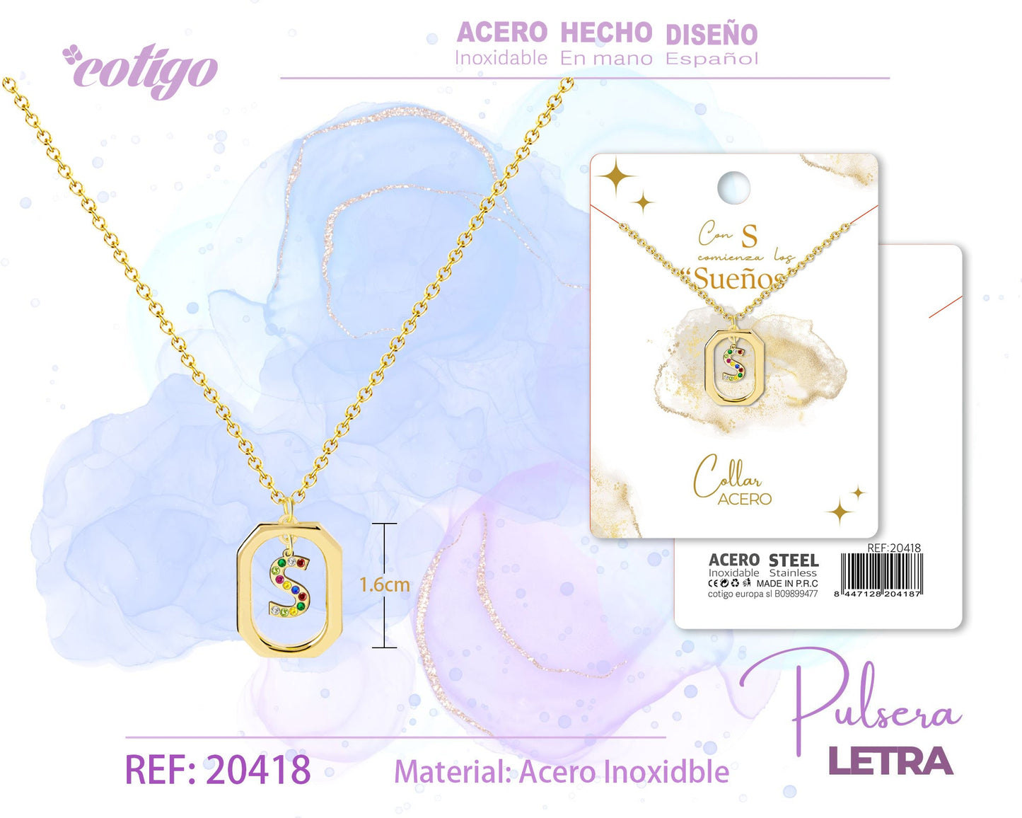 Collar Letra S Dorado con Ciconitas