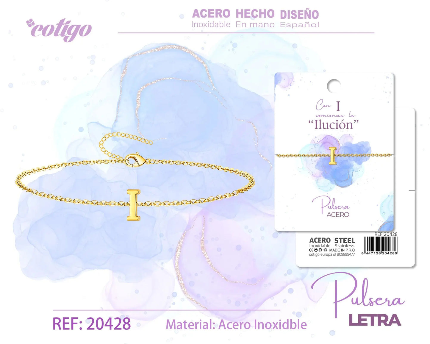 Pulsera Letra I Dorado - cotigo