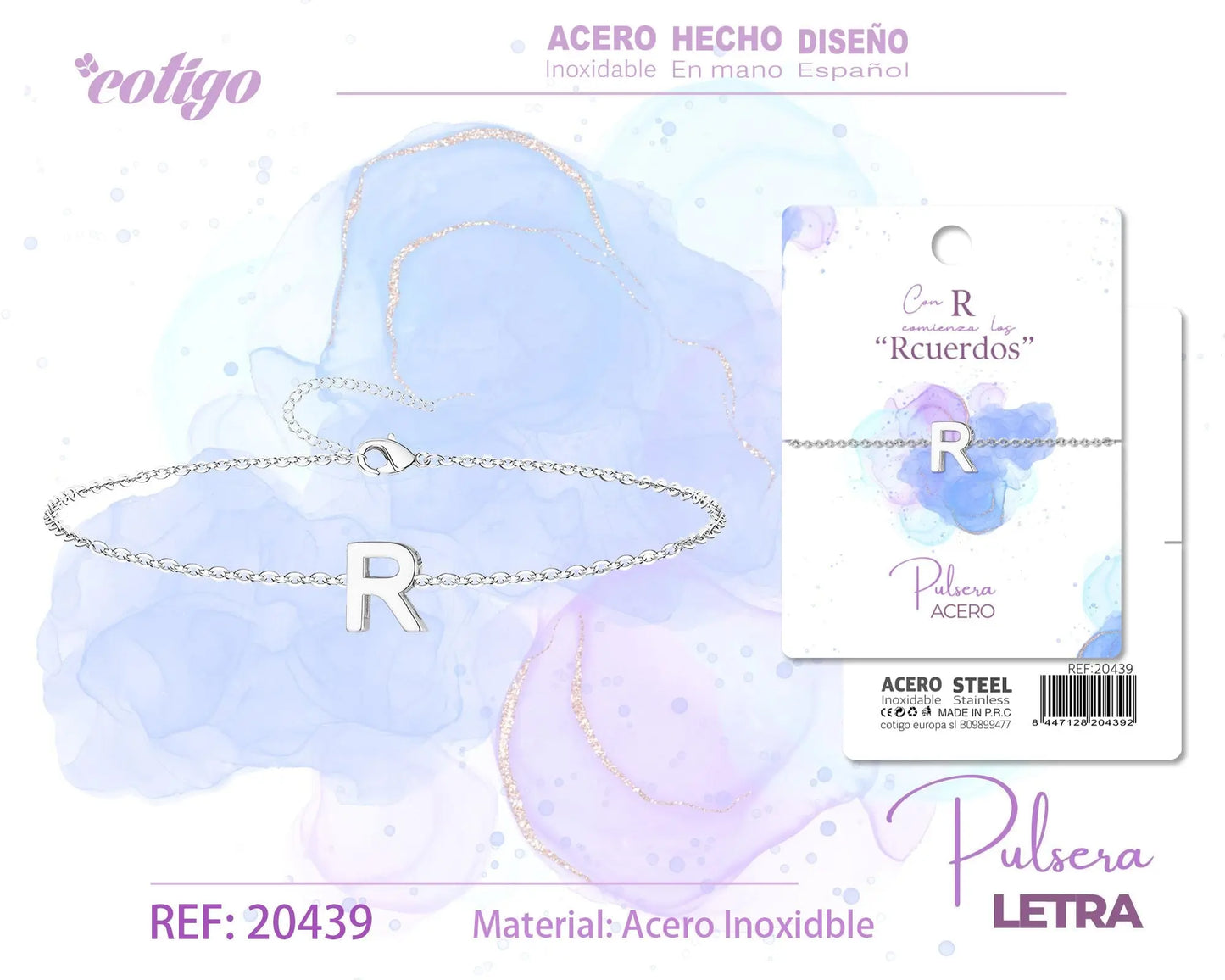 Pulsera Letra R Plateado - cotigo