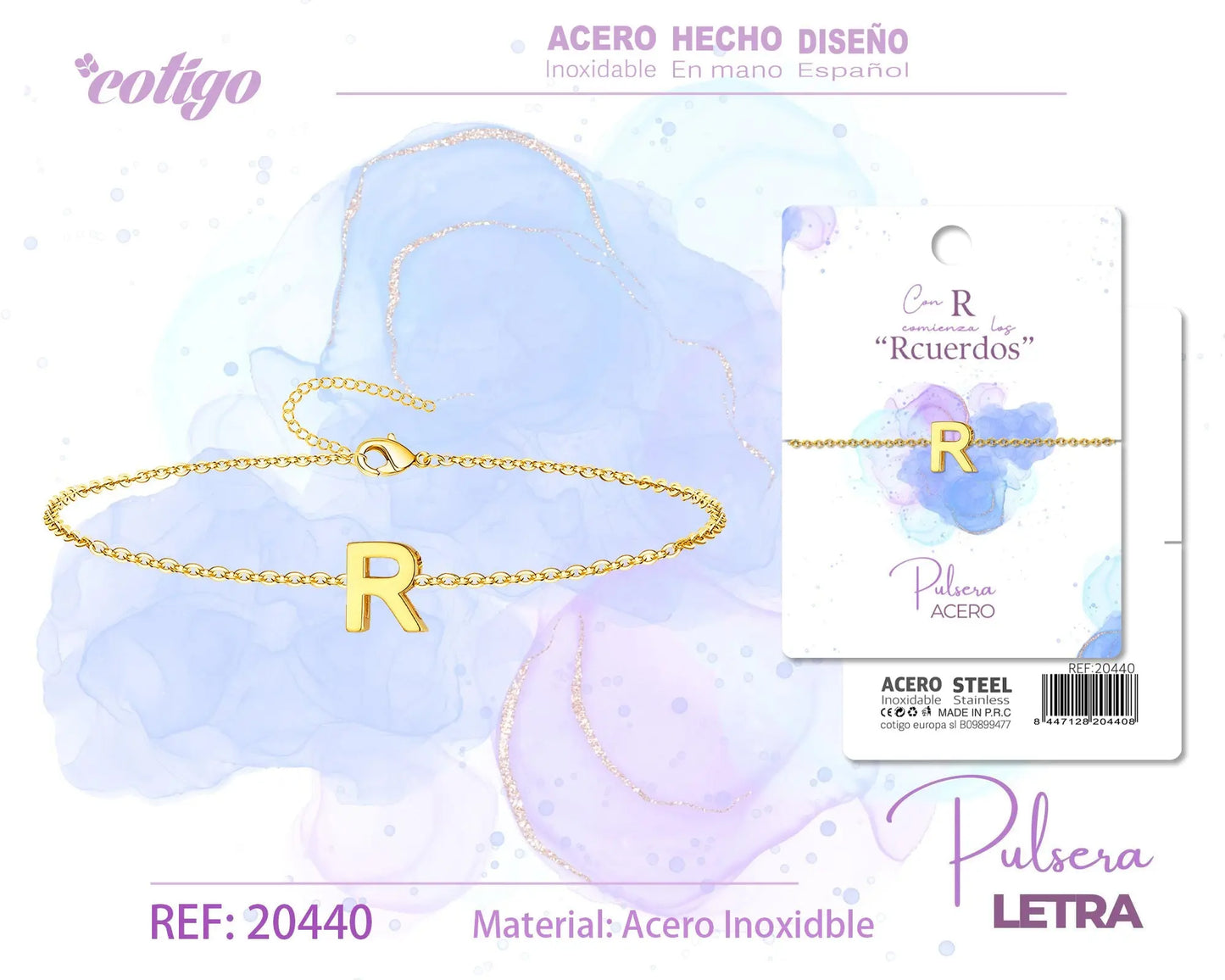 Pulsera Letra R Dorado - cotigo