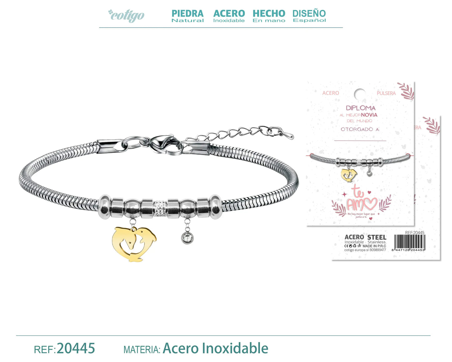 Pulsera de Diploma Acero para Mejor Novia - cotigo