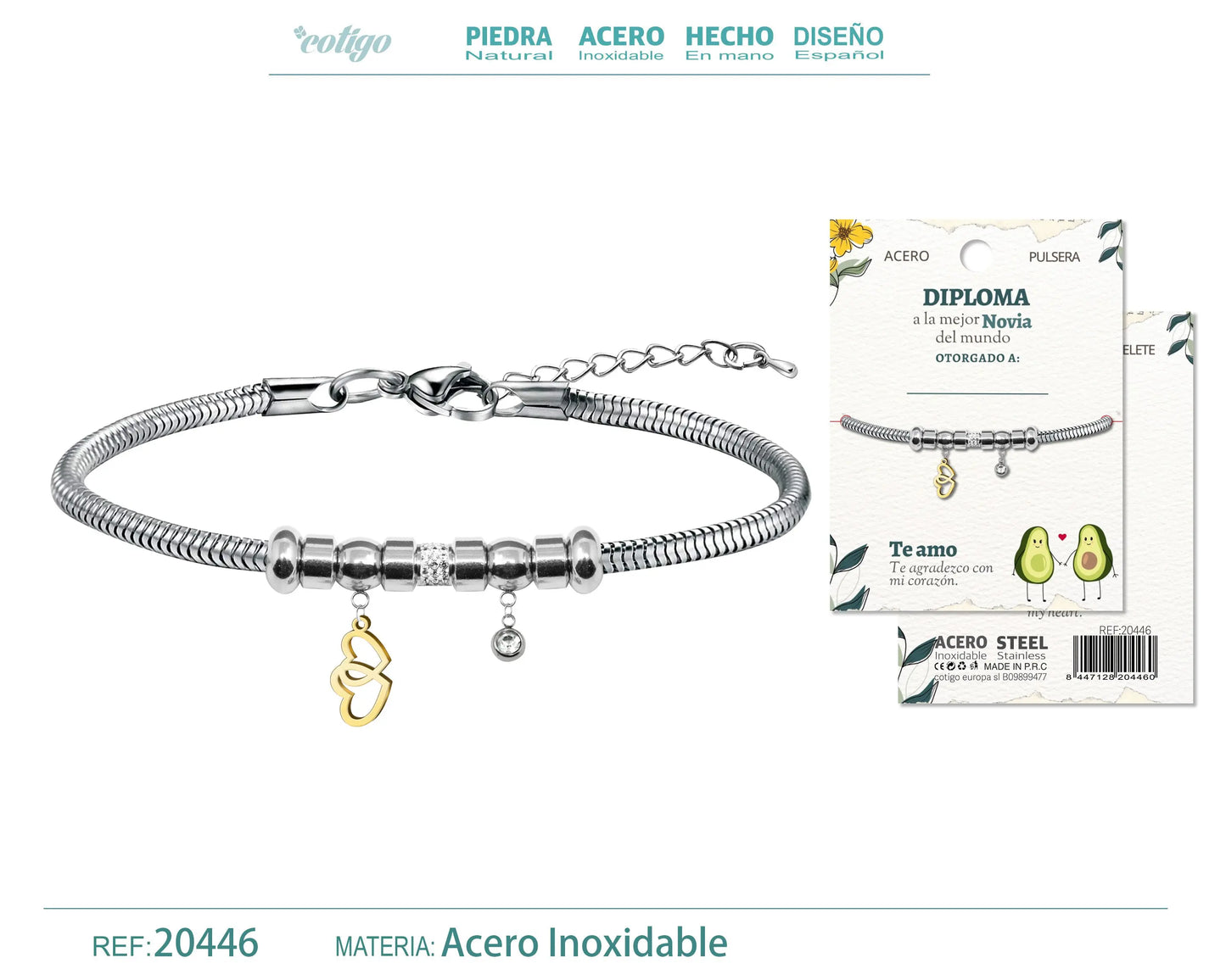 Pulsera de Diploma Acero para Mejor Novia - cotigo