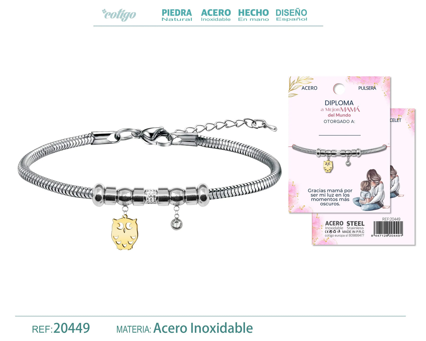 Pulsera de Diploma Acero para Mejor Mama - cotigo