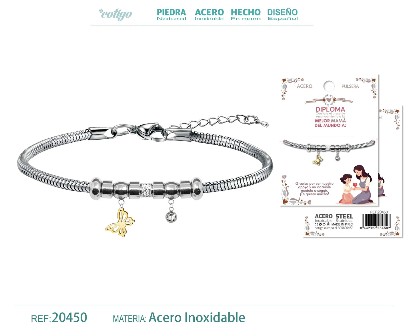 Pulsera de Diploma Acero para Mejor Mama - cotigo