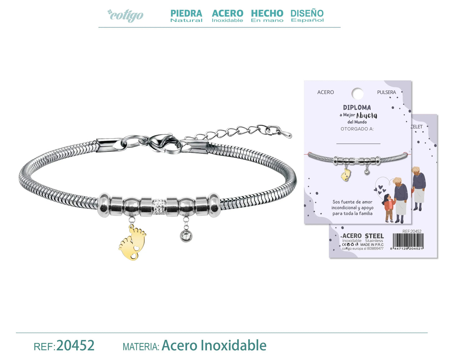 Pulsera de Diploma Acero para Mejor Abuela - cotigo