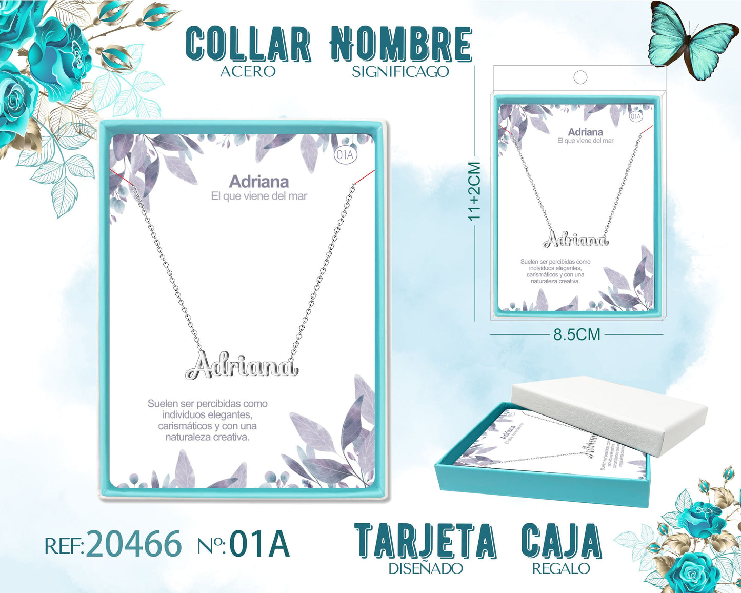 01A Collar Nombre- Adriana -Acero Plateado