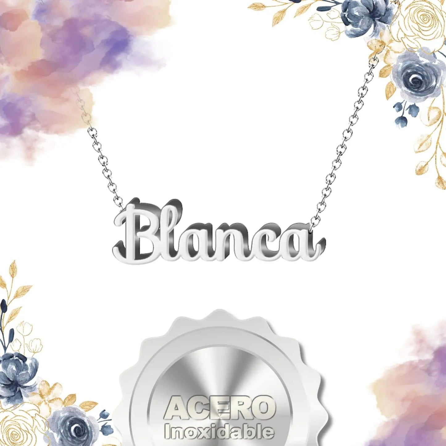 Collar con Nombre Blanca - Acero Inoxidable Plateado - cotigo