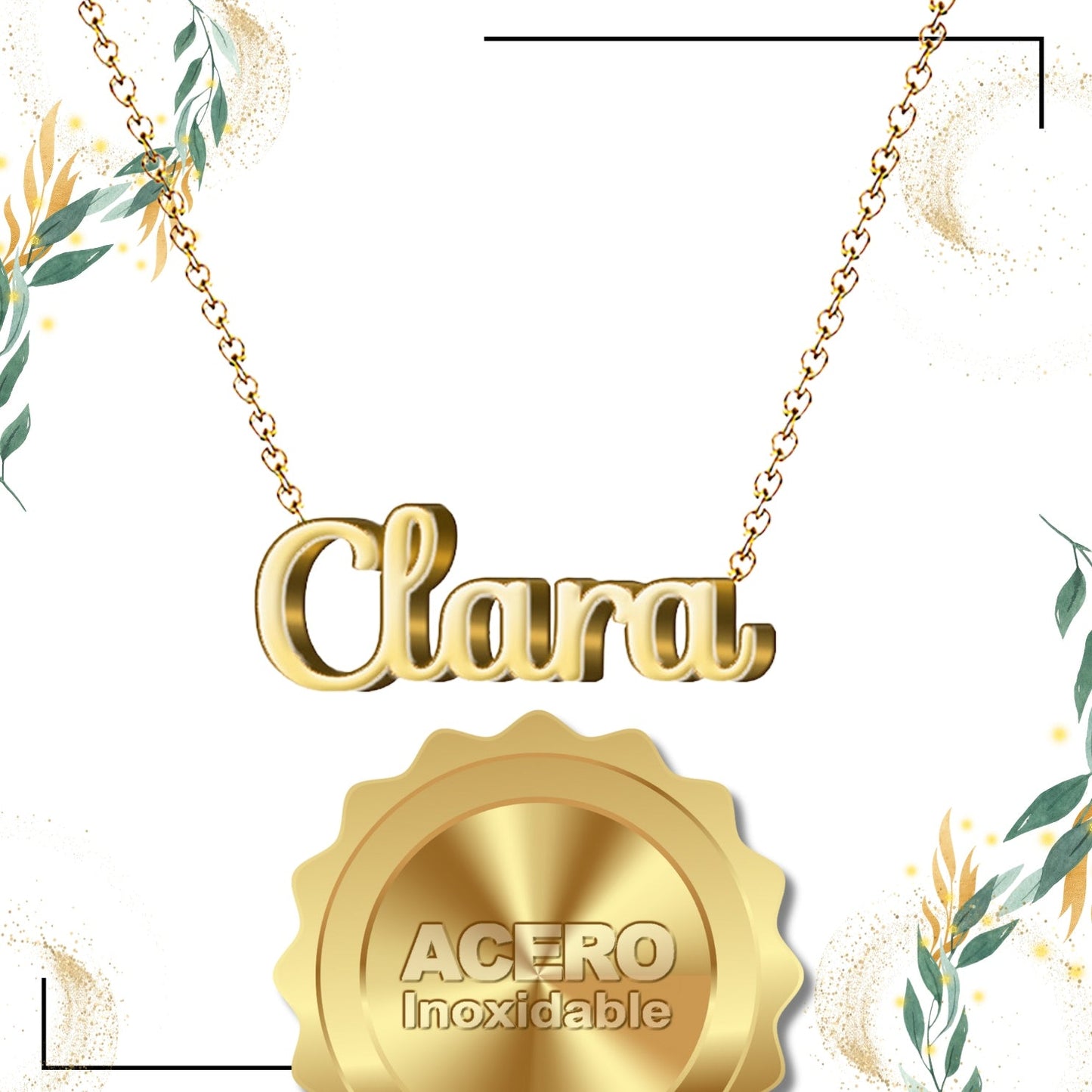 Collar Nombre Clara Acero color Dorado