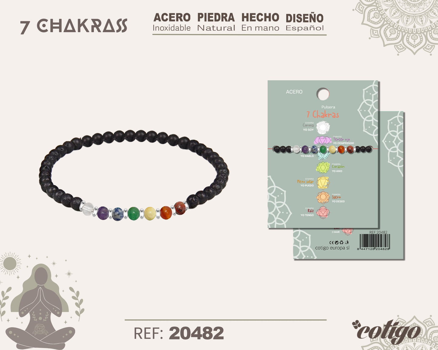 Pulsera 7 Chakras con piedra natural y Acero