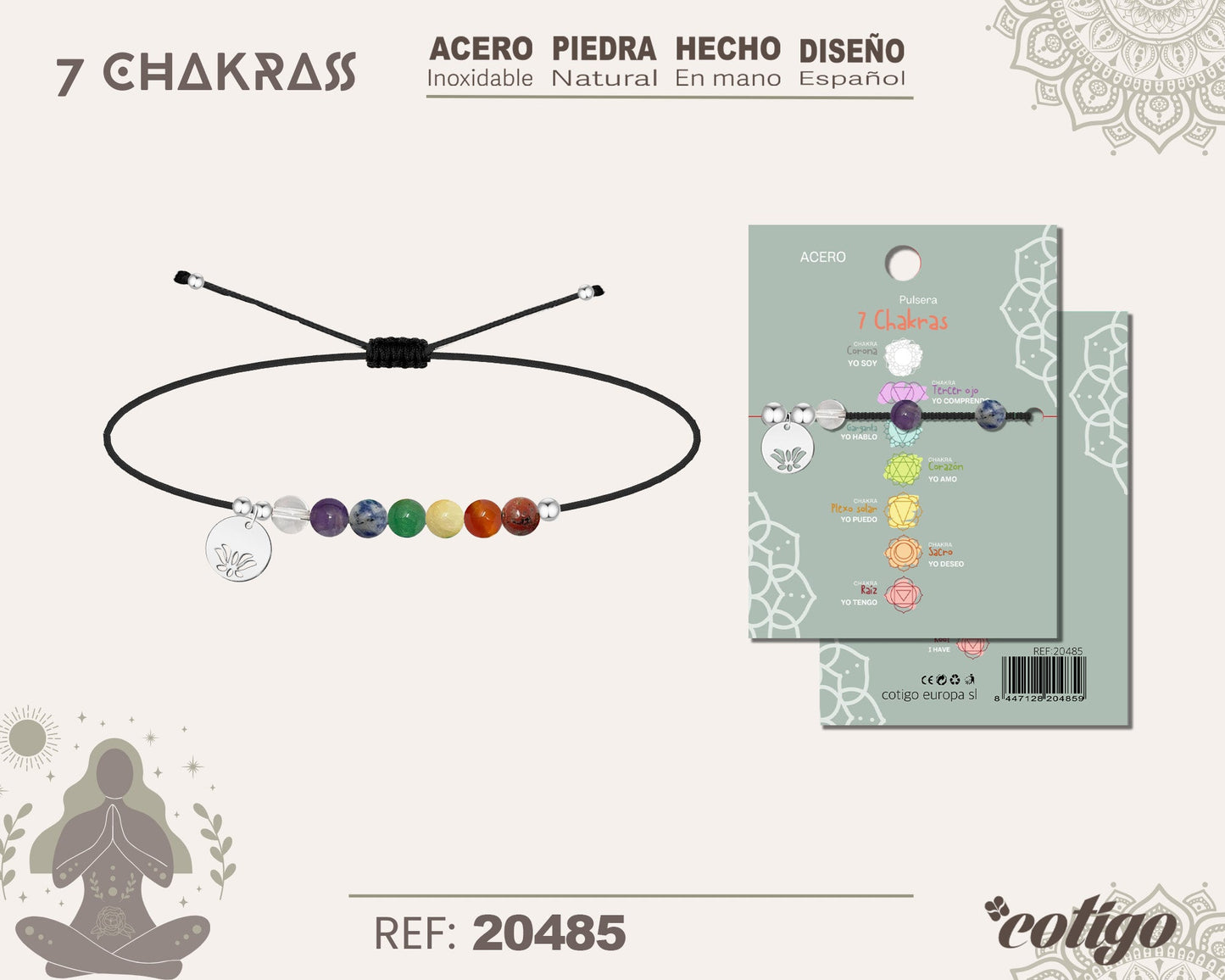Pulsera 7 Chakras con piedra natural y Acero