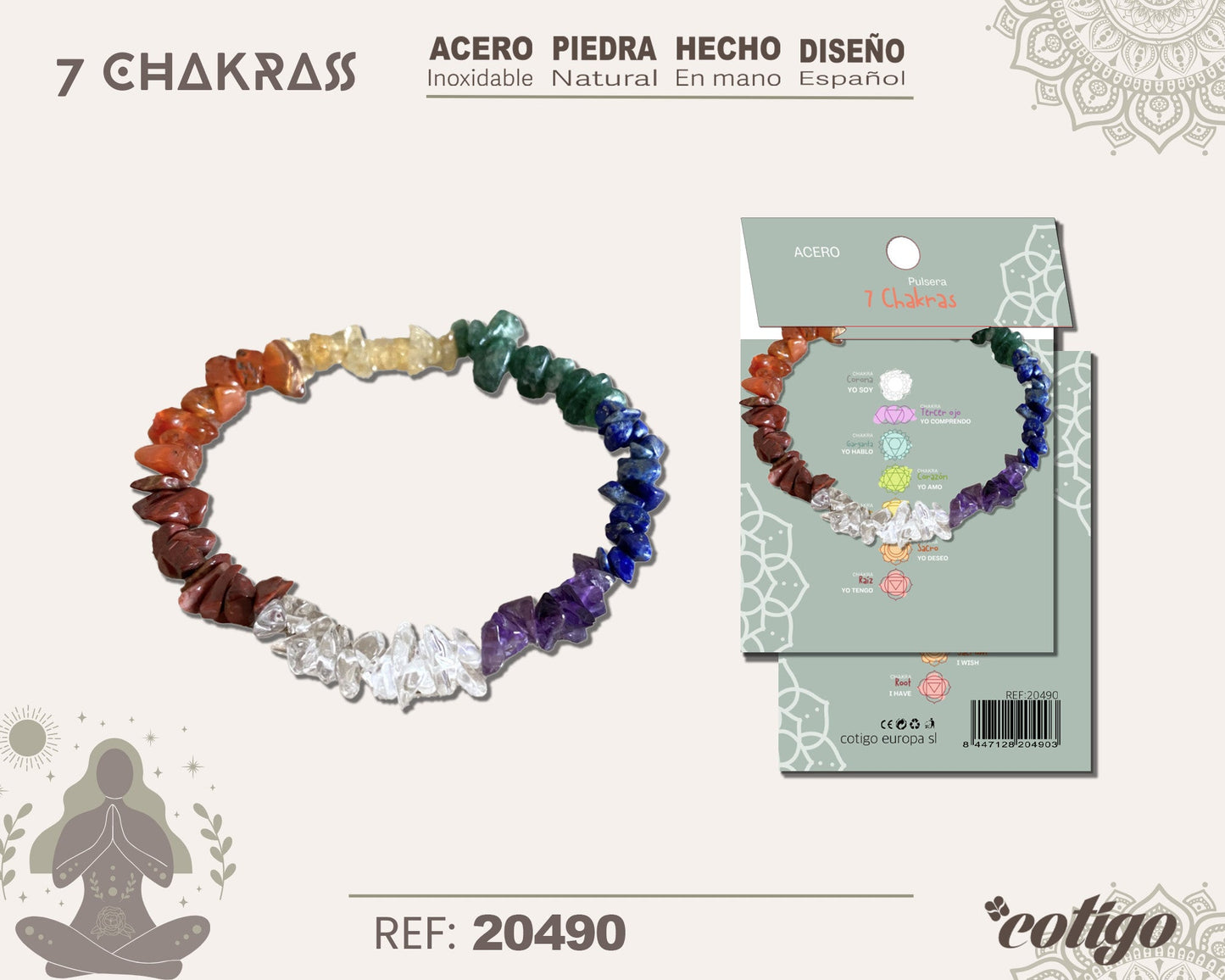 Pulsera 7 Chakras con piedra natural y Acero