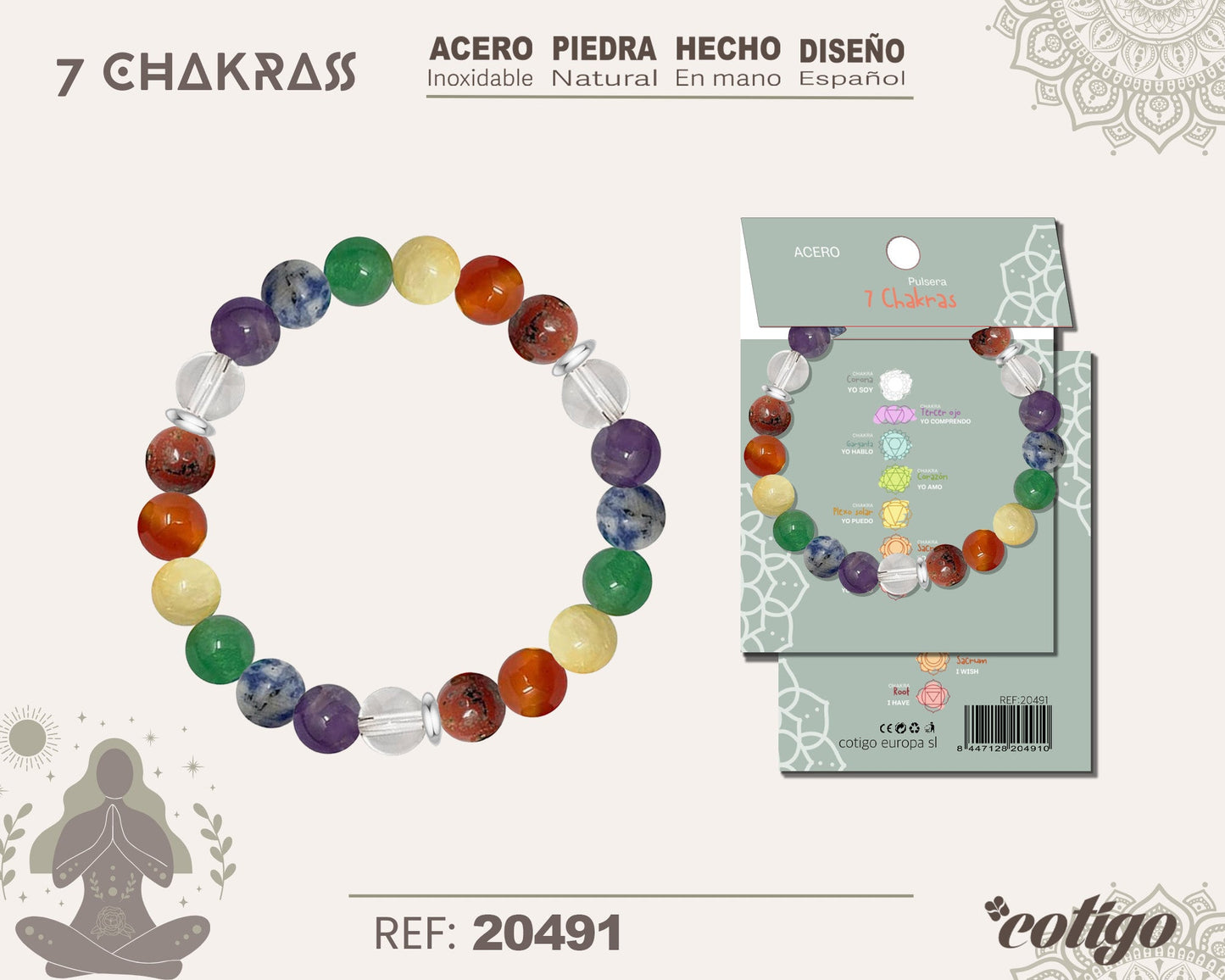 Pulsera 7 Chakras con piedra natural y Acero