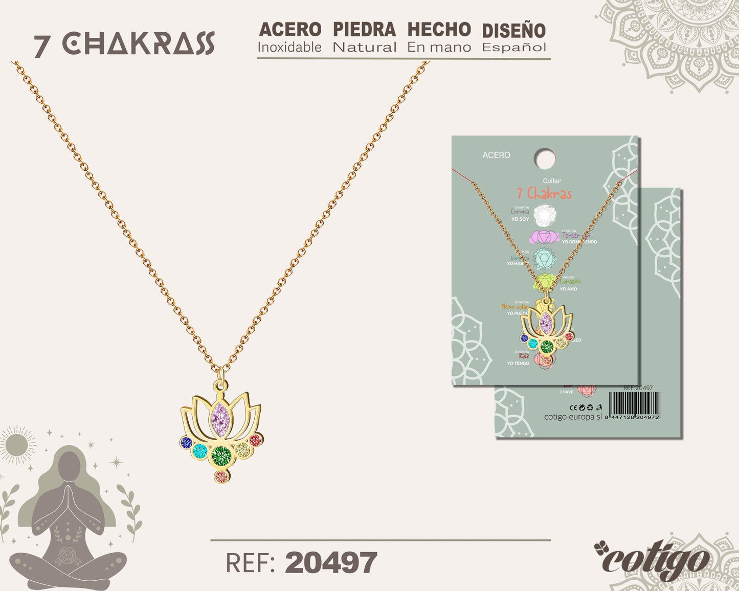 Collar 7 Chakras con piedra natural y Acero