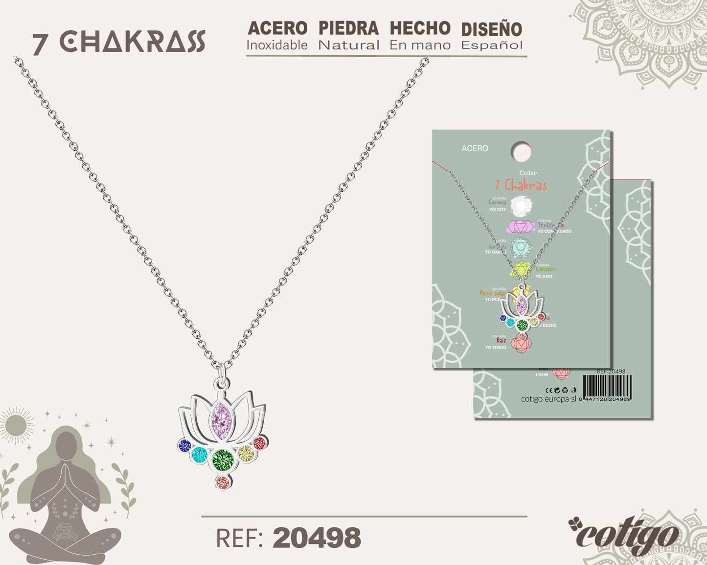 Collar 7 Chakras con piedra natural y Acero