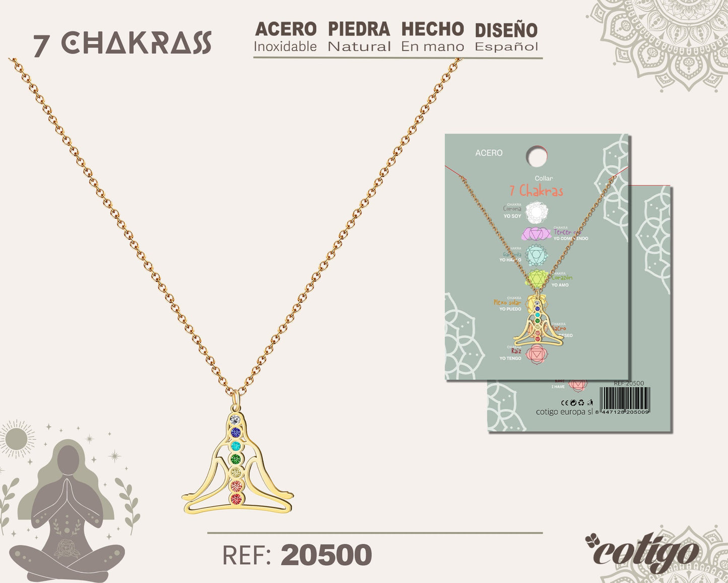 Collar 7 Chakras con piedra natural y Acero