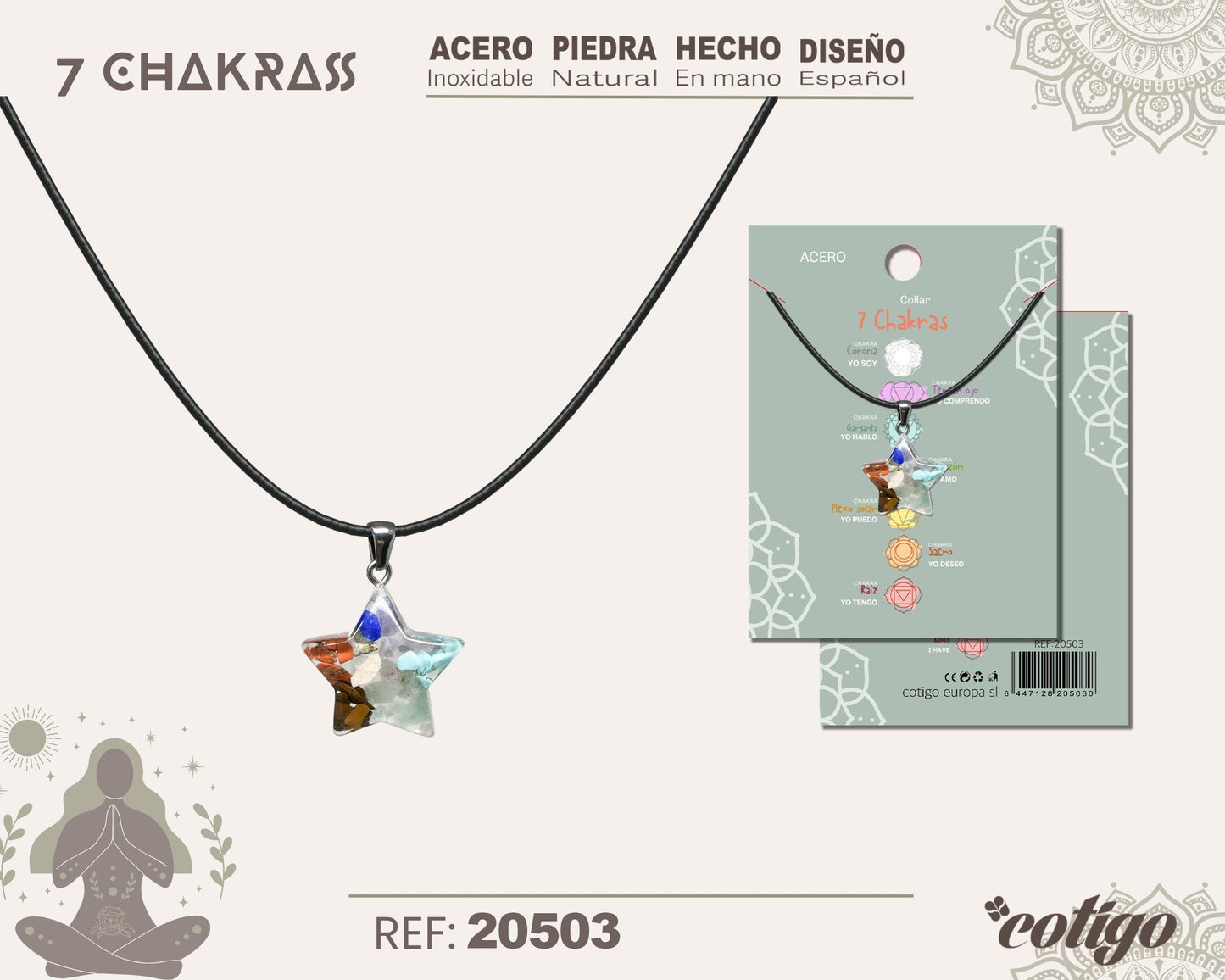 Collar 7 Chakras con piedra natural y Acero