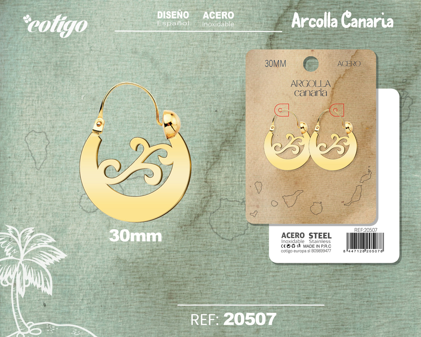 20507 Argolla canaria 30mm Acero color Dorado