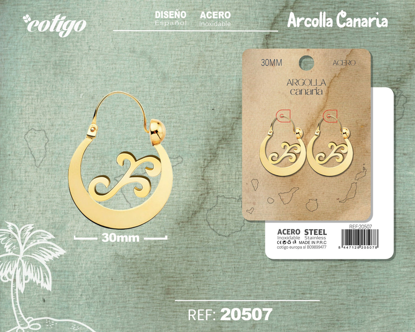 Argolla canaria 30mm Acero color Dorado