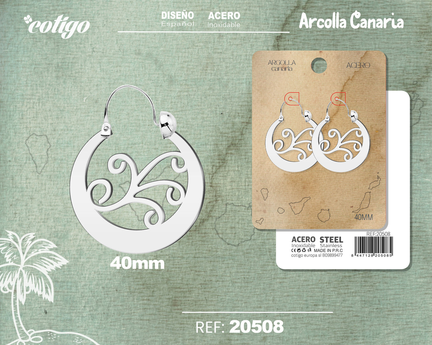 20508 Argolla canaria 40mmAcero color Plateado