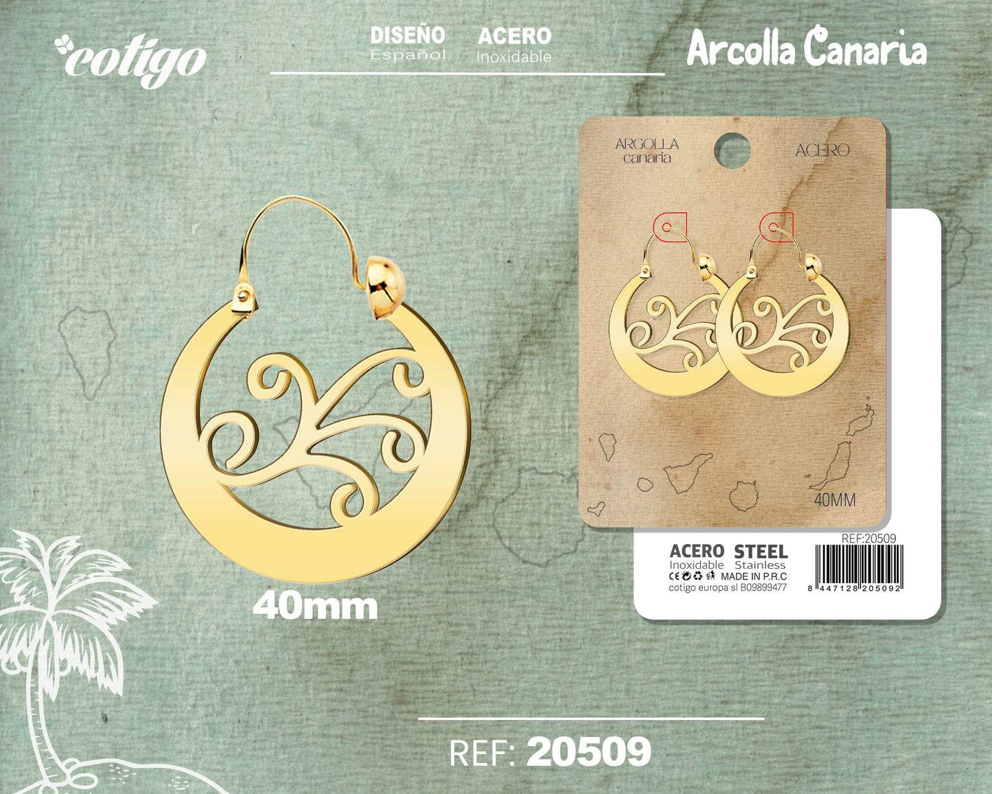 20509 Argolla canaria 40mmAcero color Dorado