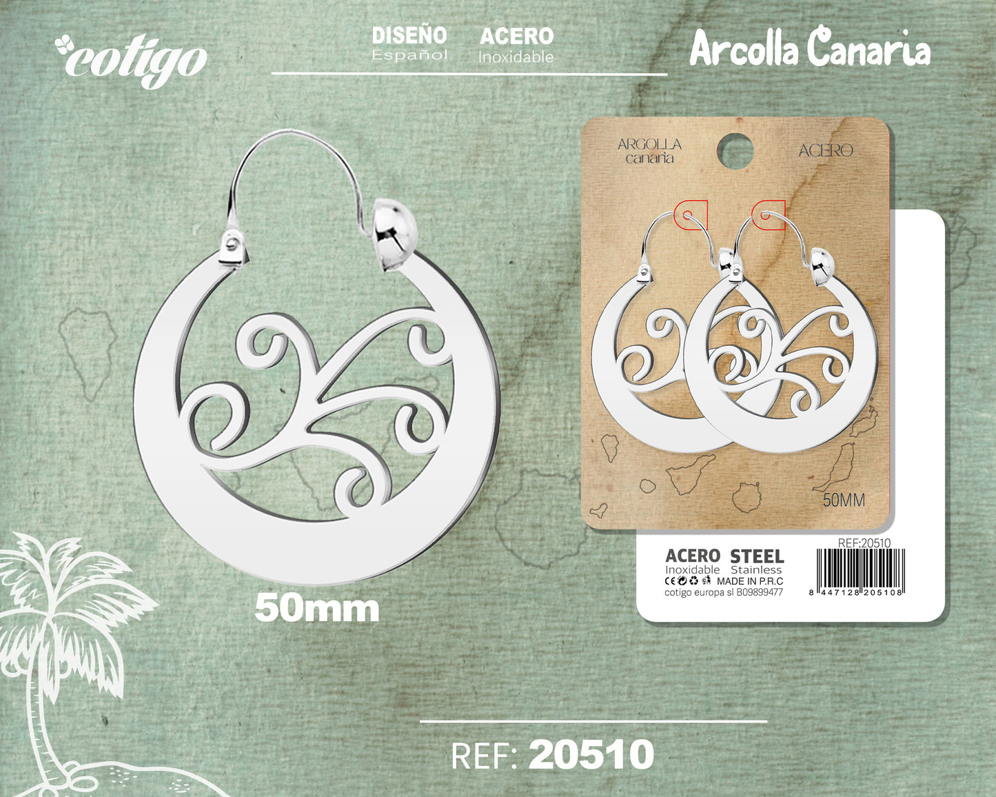 20510 Argolla canaria 50mmAcero color Platrado