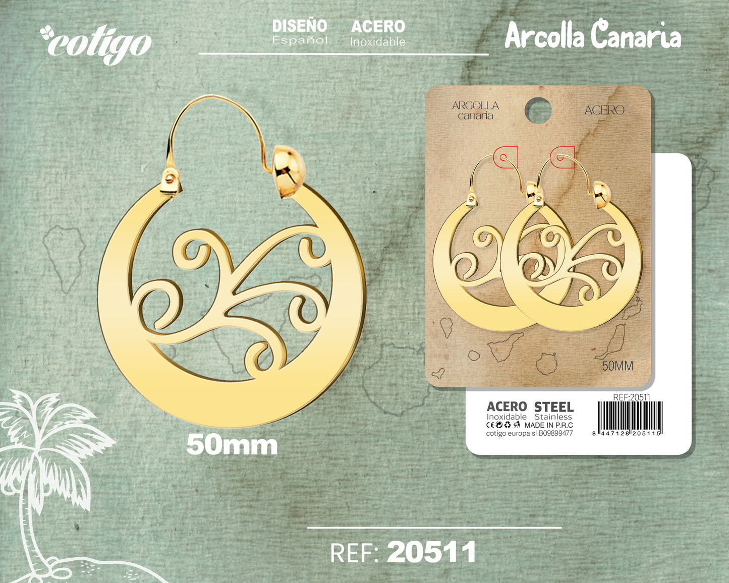 20511 Argolla canaria 50mmAcero color Dorado