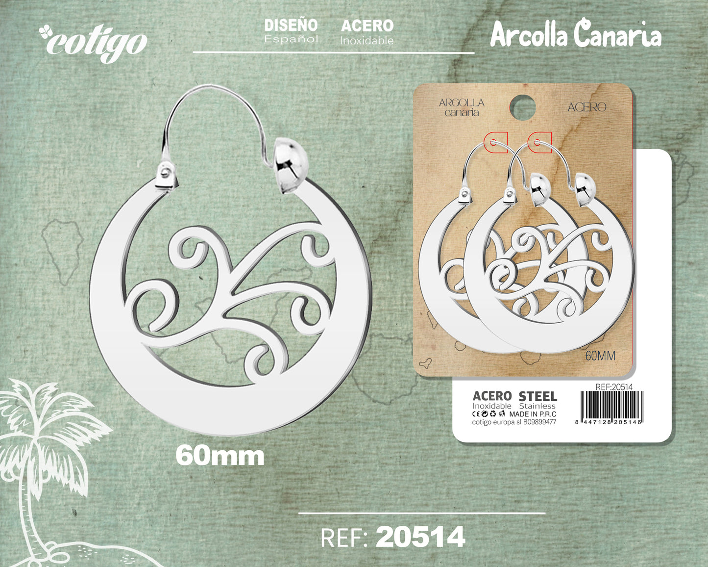 20514 Argolla canaria 60mm Acero color Plateado