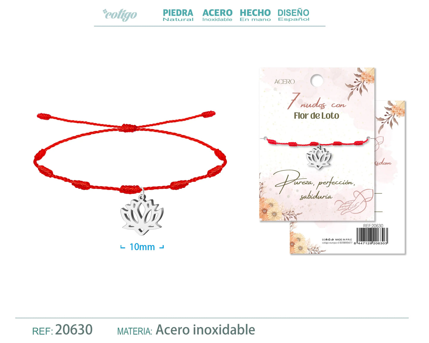 Pulsera 7 nudos con Flor de Loto color Plateado - cotigo