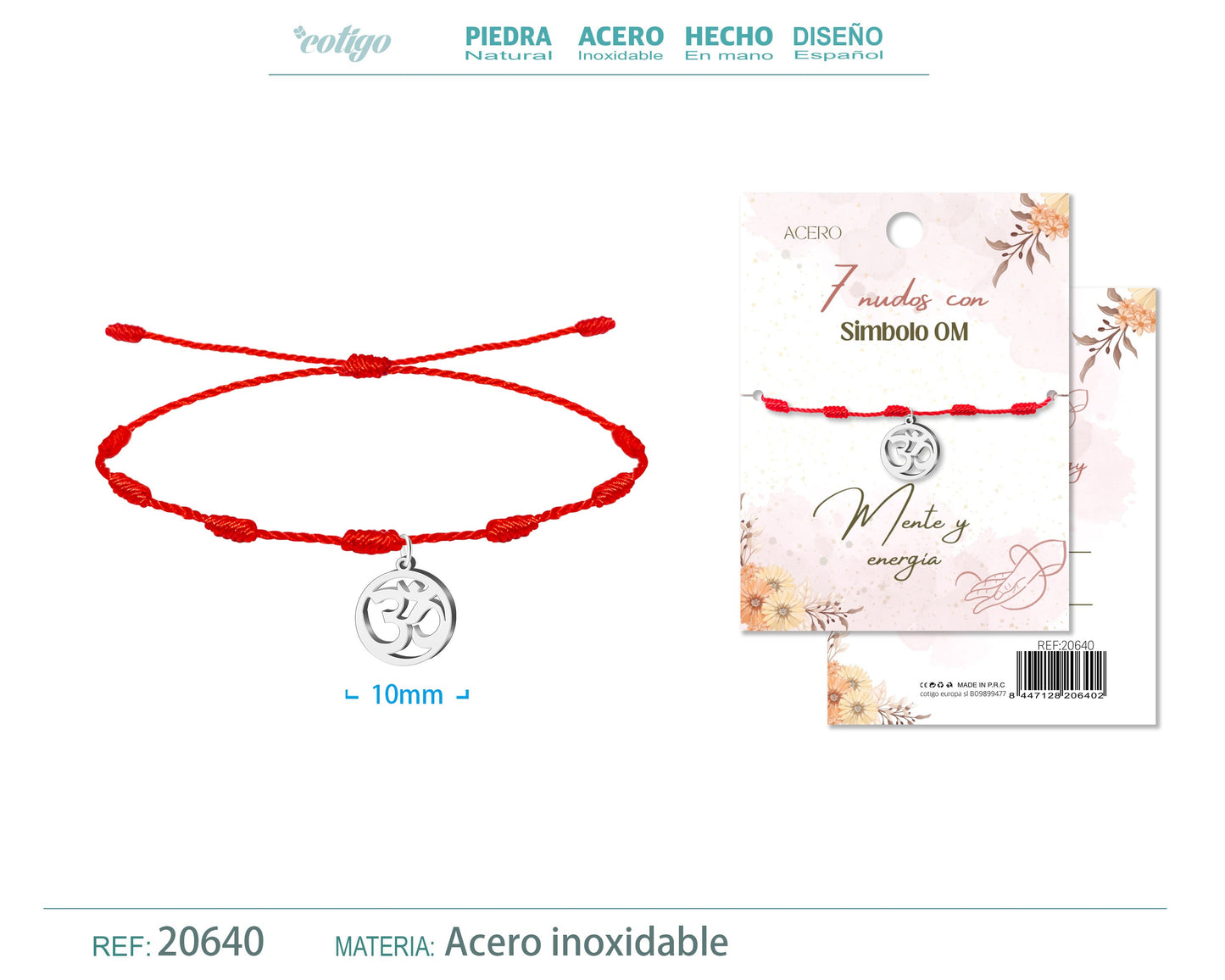 Pulsera 7 nudos con Simbolo OM color Plateado