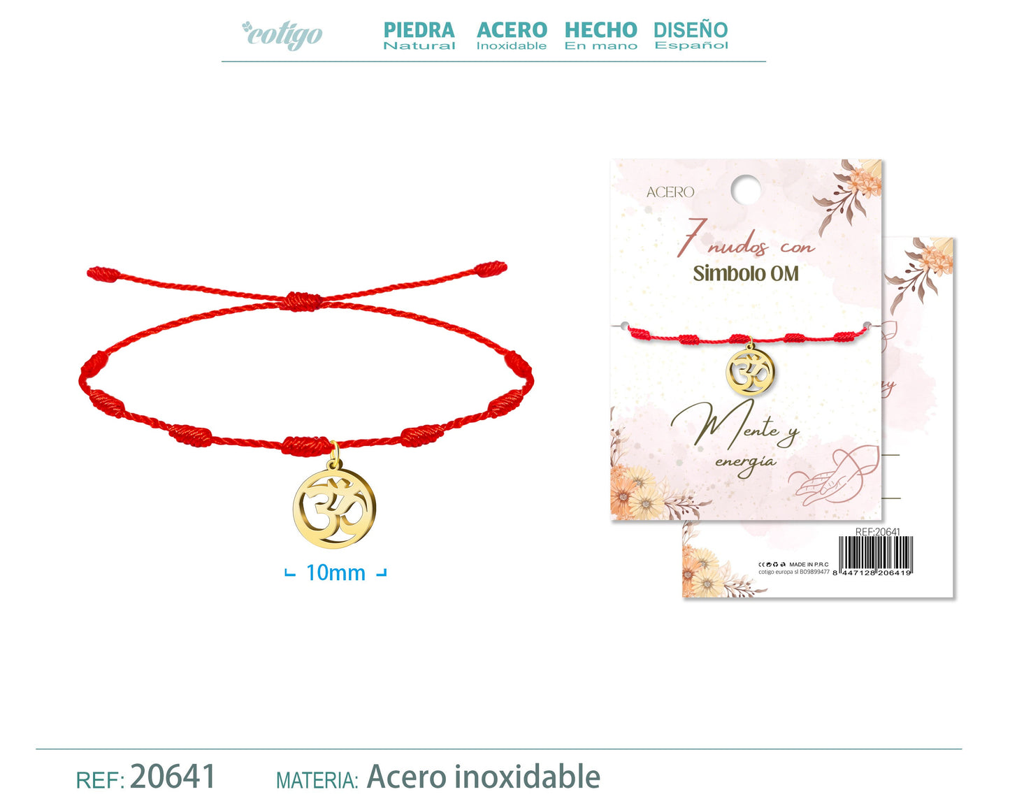 Pulsera 7 nudos con Simbolo OM color Dorado