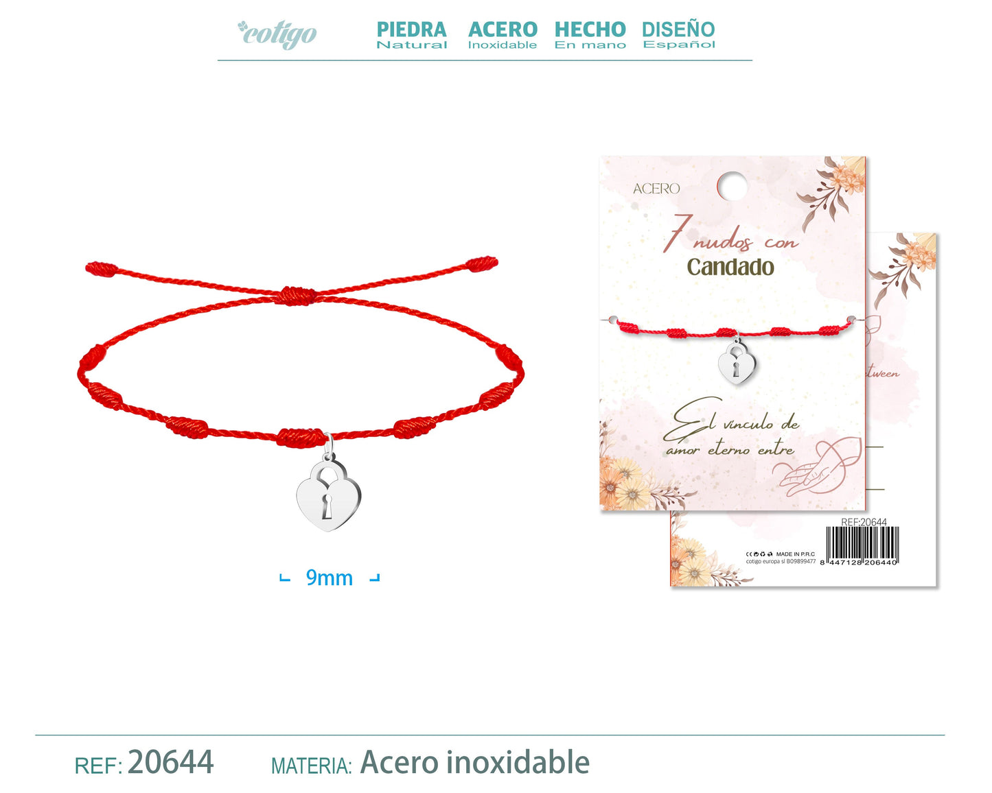 Pulsera 7 nudos con Candado color Plateado