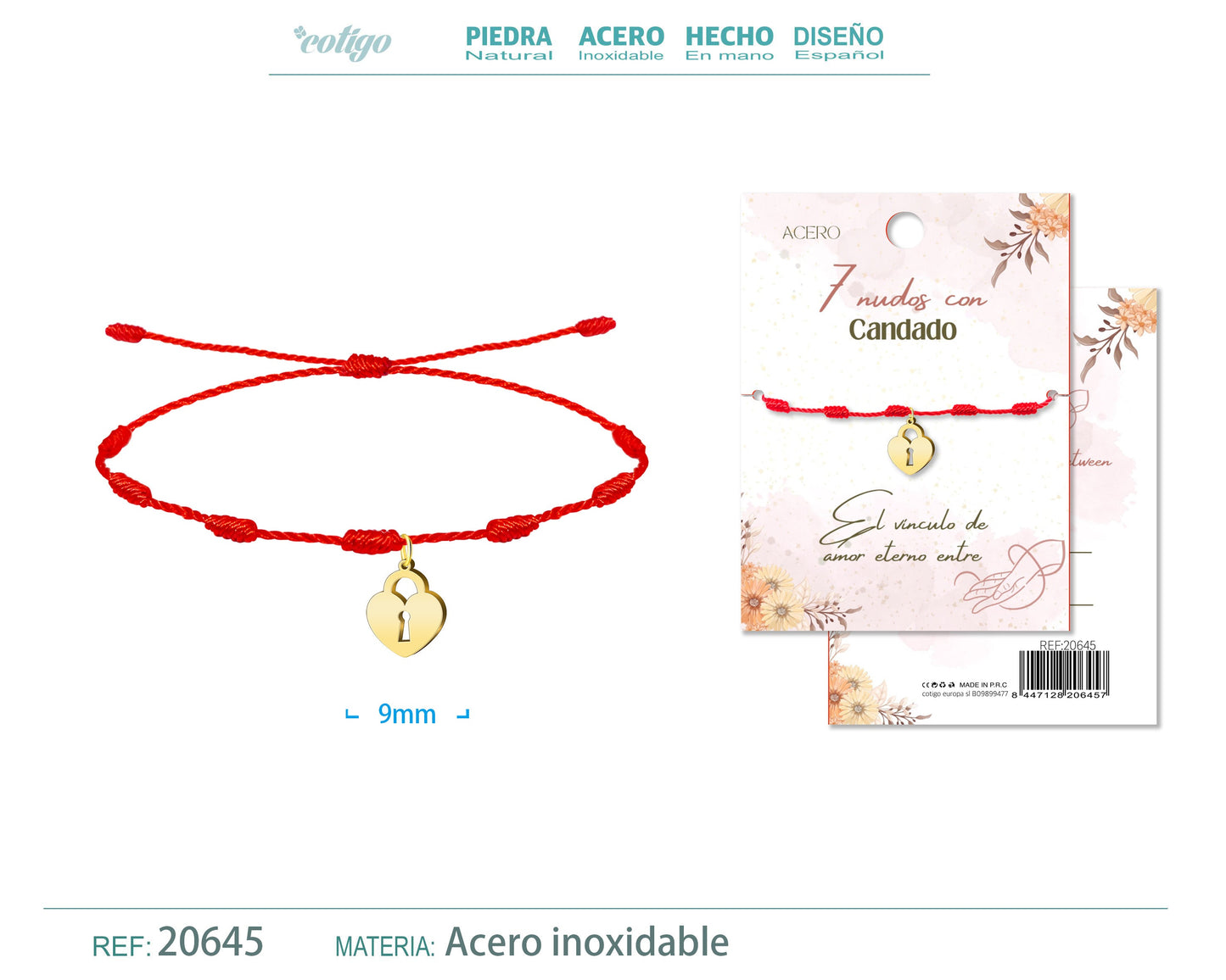 Pulsera 7 nudos con Candado color Dorado