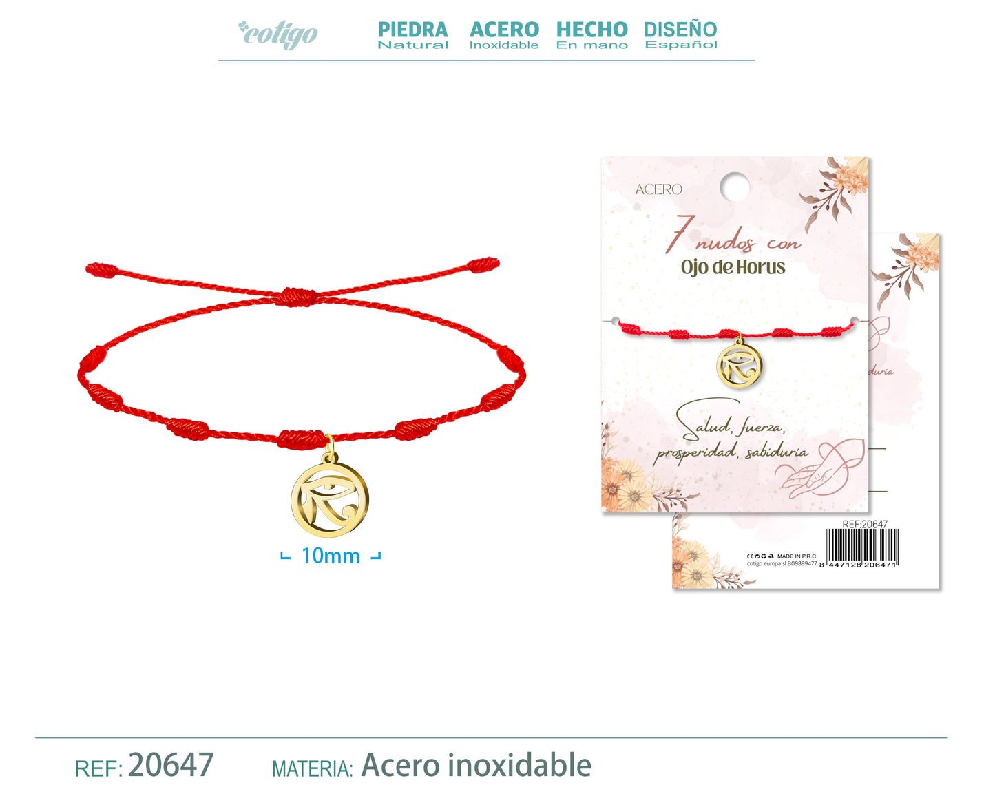 Pulsera 7 nudos con Ojo de Horus color Dorado