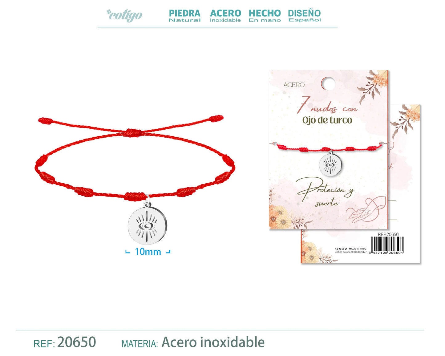 Pulsera 7 nudos con Ojo turco color Plateado - cotigo