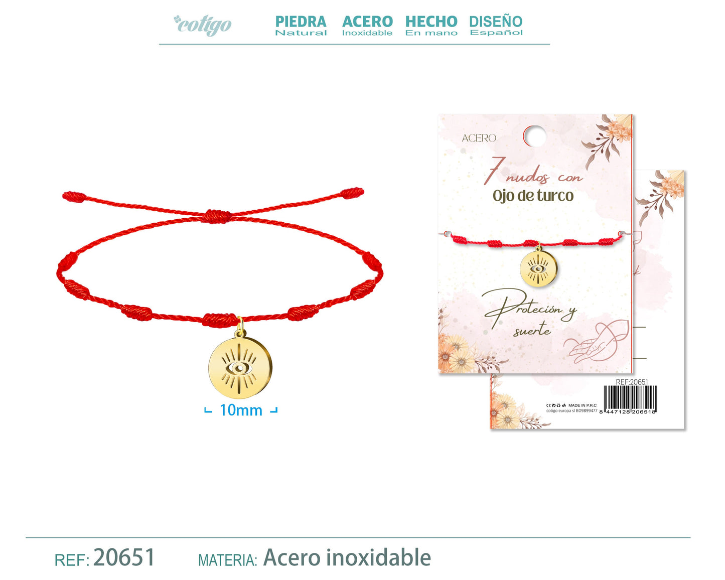 Pulsera 7 nudos con Ojo turco color Dorado