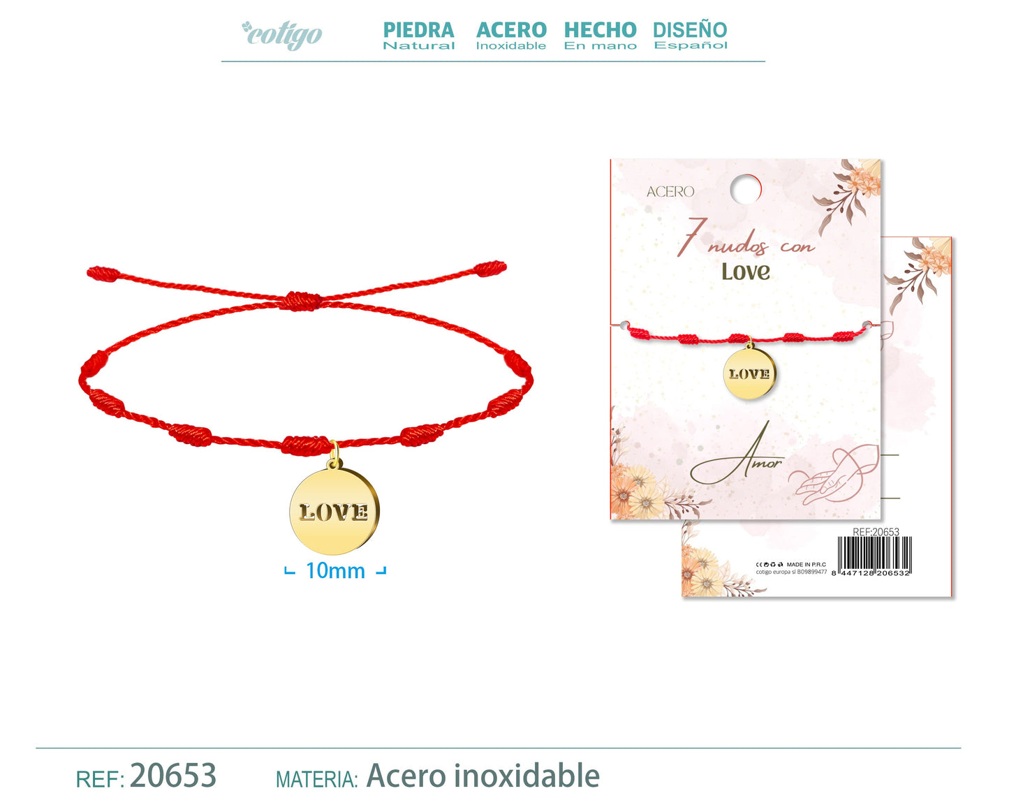 Pulsera 7 nudos con Love color Dorado