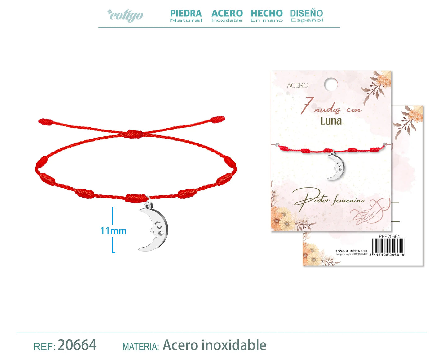 Pulsera 7 nudos con Luna color Plateado - cotigo