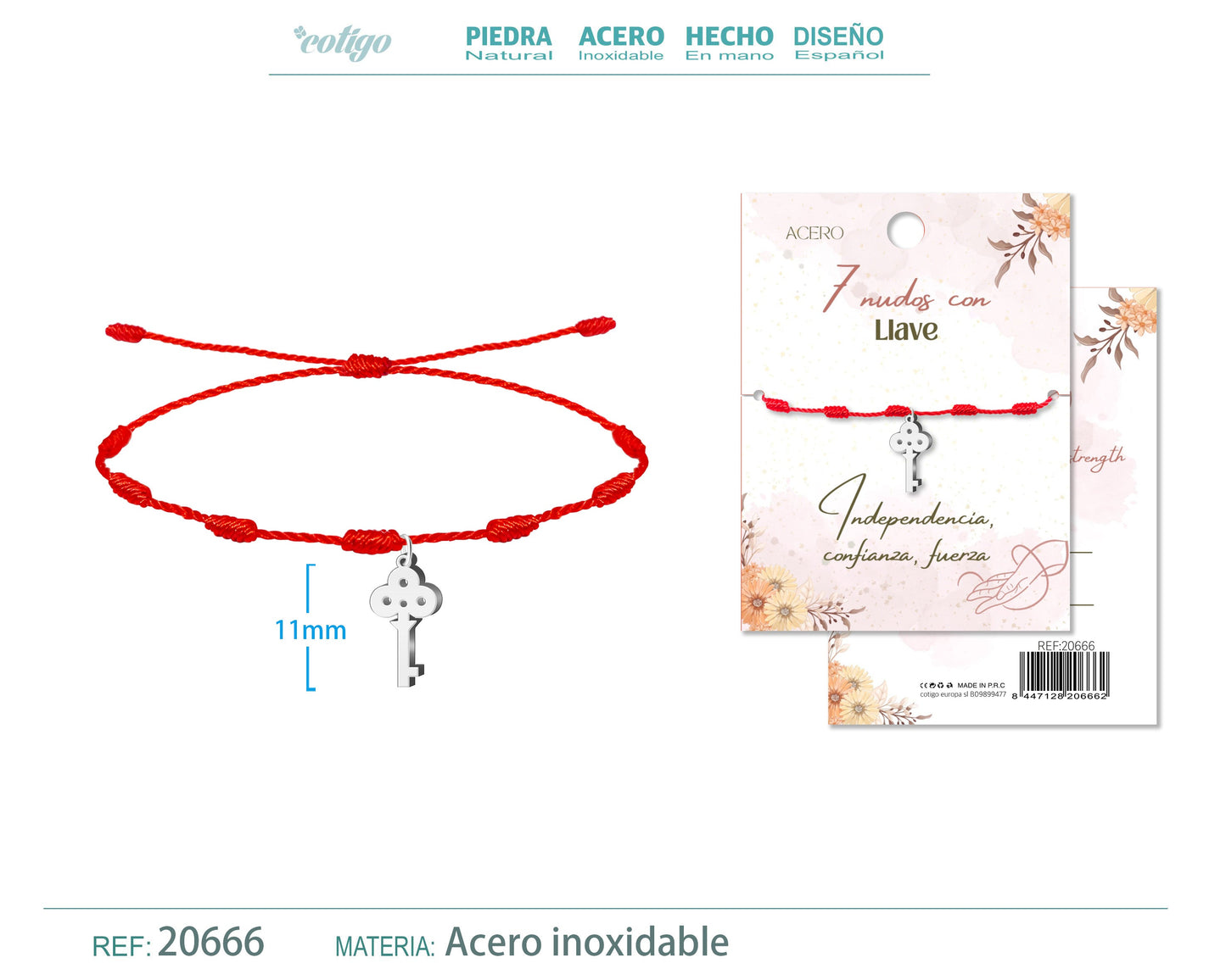 Pulseira de 7 nós com chave prateada