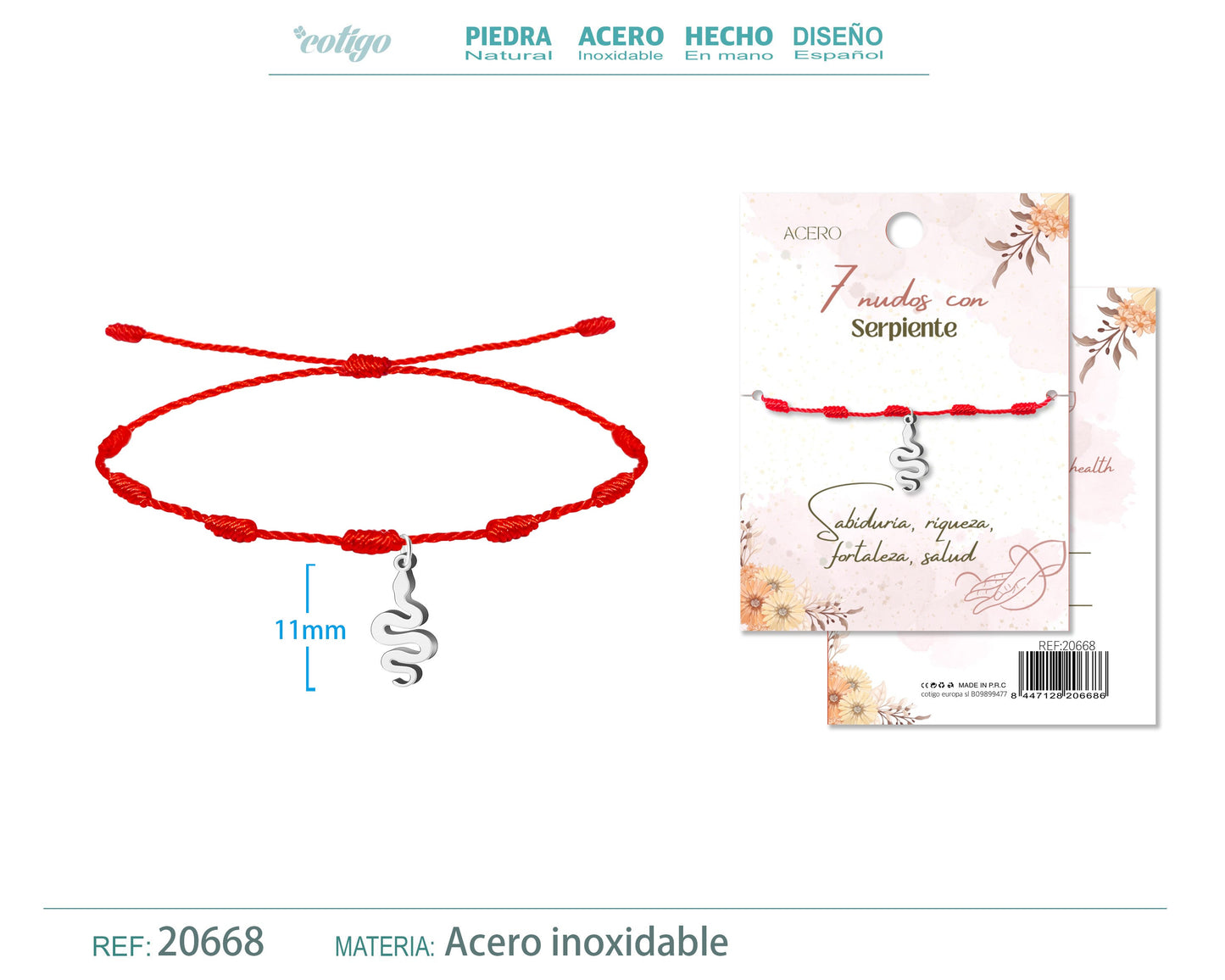 Pulsera 7 nudos con Serpiente color Plateado