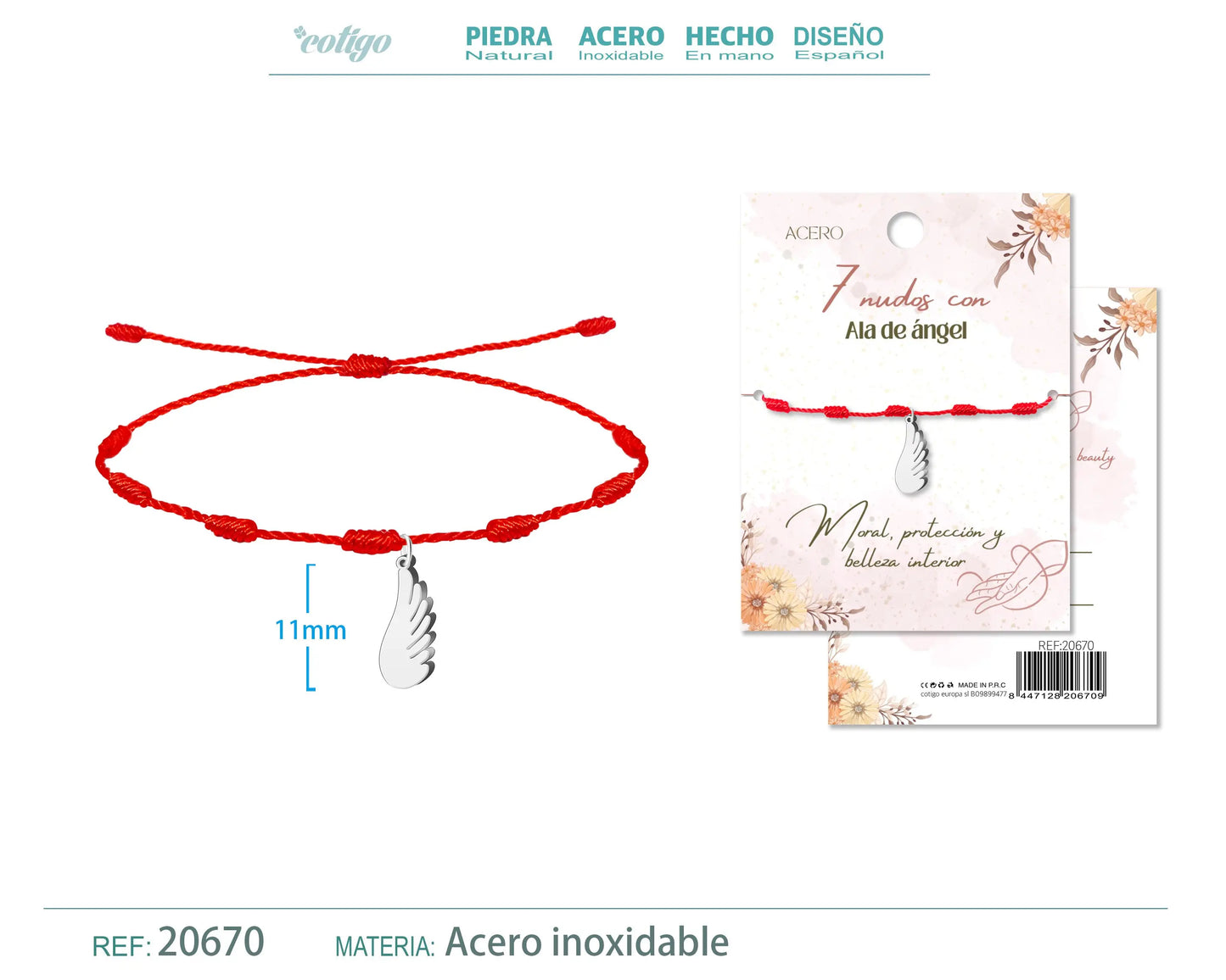 Pulsera 7 nudos con Ala de angel color Plateado - cotigo