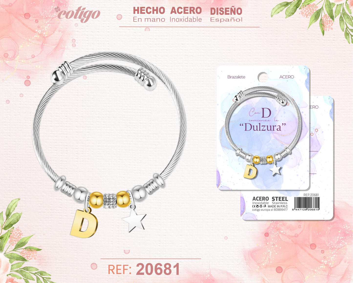 Brazalete Acero con letra D